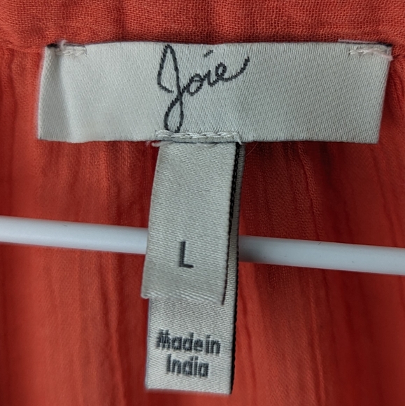 Joie Nelida Embroidered Gauzey-Cotton Tunic Blouse, Blood Orange - Large - Picture 9 of 9